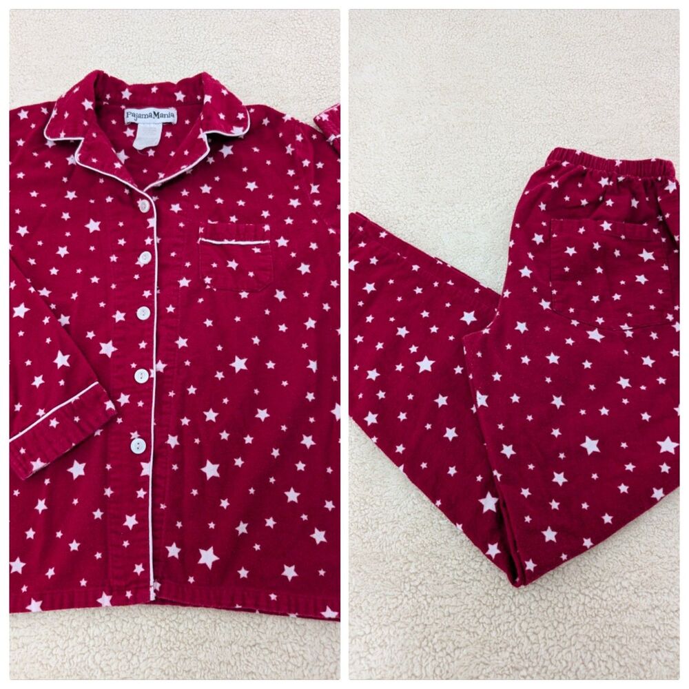 Pajama Mania Medium Flannel Pajamas Cottage Core Red/Stars 100% Soft Cozy Cotton